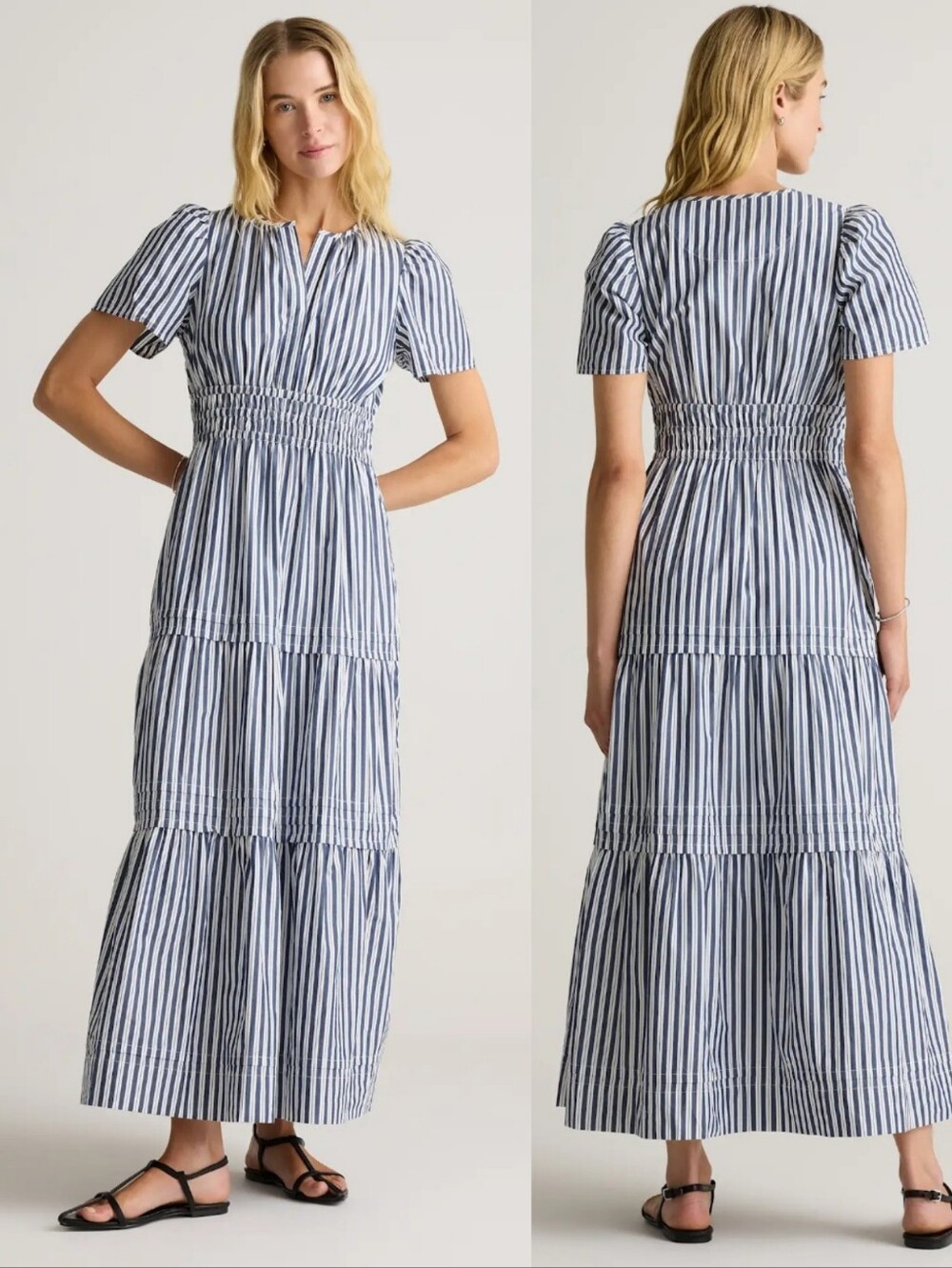 Quince Blue & White Striped Maxi Dress